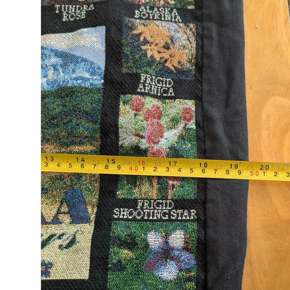 Alaska Wildflowers Woven Tapestry Tote Bag Black Floral Botanical Souvenir Large